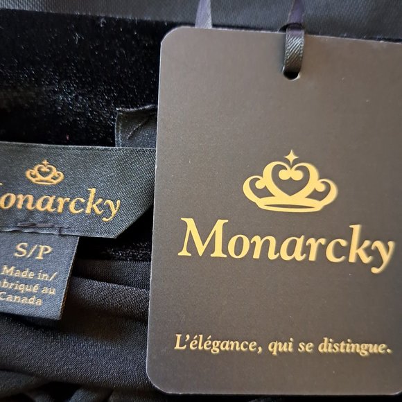 MONARCKY CANADIAN designer NWT skirt Sz S BLACK VELVET TRIM on mesh formal - Picture 8 of 10